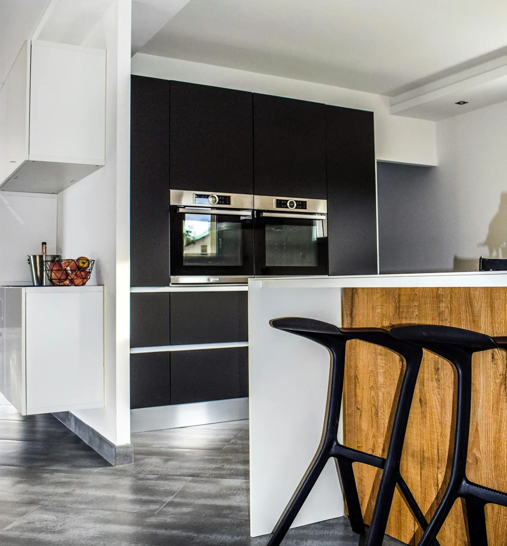 Modern dark wood kitchen interior